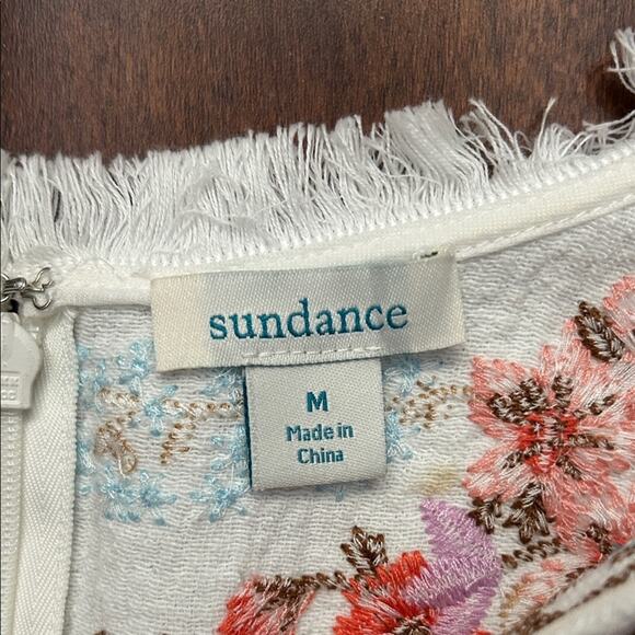 Sundance White Peplum Top with Multicolor Floral Embroidery, Size Medium - Picture 13 of 14